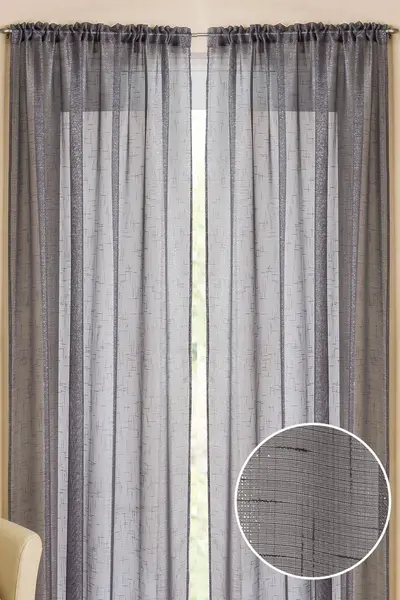 Image of Tyrone Textiles Casablanca Contemporary Metallic Linen-Look Voile Panel with Shimmering Yarn - Pair Grey