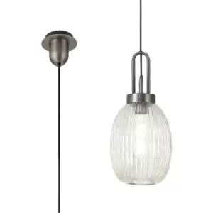 Image of Luminosa Yorktown Ceiling Pendant E27 20cm Almond Ribbed Glass, Champagne Antique Silver, Black