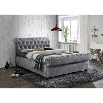 Image of Birlea - Castello Ottoman Steel Crushed Velvet Fabric Upholstered Side Lift Ottoman Storage Bed 4ft6 Double 135 cm