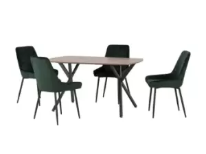 Image of Seconique Athens Oak Effect Dining Table with 4 Avery Green Velvet Chairs