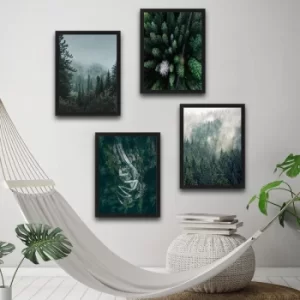 Image of Green Life Set Multicolor Decorative Framed Painting (4 Pieces)