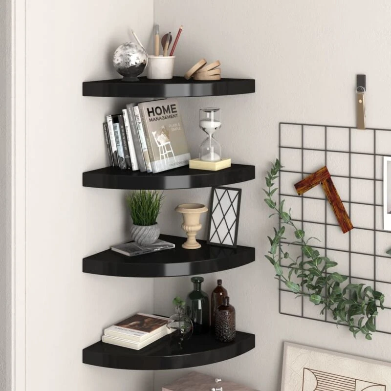 Image of VIDAXL Vidaxl - Floating Corner Shelves 4 pcs Black 35x35x3.8cm mdf 8720286075524
