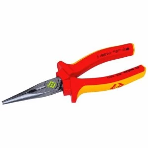Image of C.K Tools Redline VDE Insulated Straight Snipe Long Nose Pliers - 175mm
