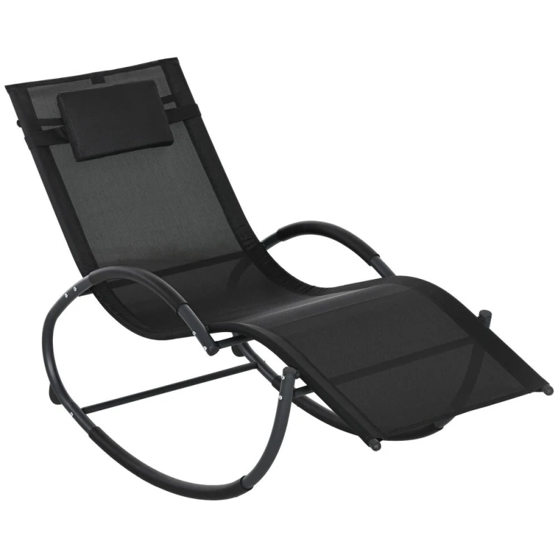 Image of Outsunny Patio Rocking Lounge Chair Zero Gravity Chaise w/ Padded Pillow Black - Black - Outsunny 84A-120V71BK