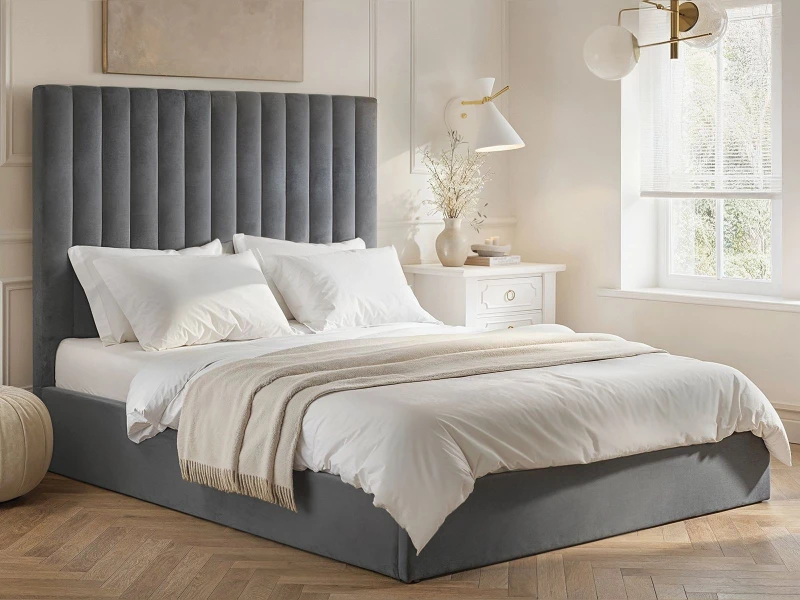 Image of Flair Everley Fabric Ottoman Bed in Grey Size: King Grey Unisex King