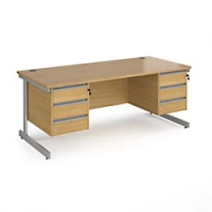 Image of Dams International Straight Desk with Oak Coloured MFC Top and Silver Frame Cantilever Legs and 2 x 3 Lockable Drawer Pedestals Contract 25 1800 x 800