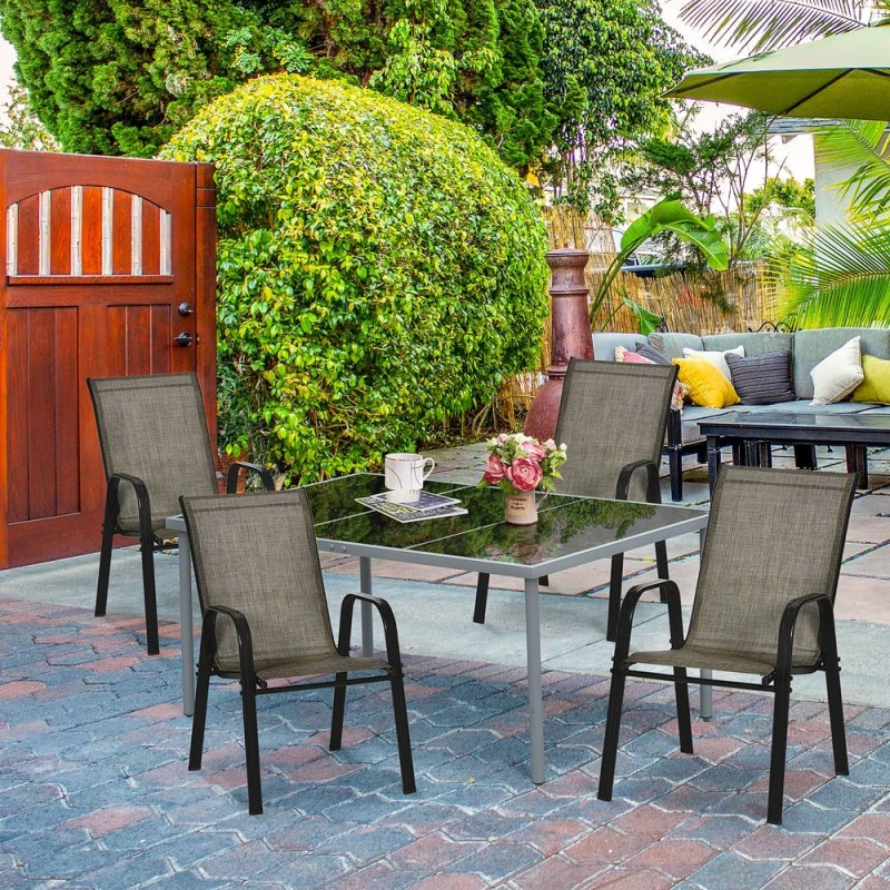 Image of Outsunny Outsunny Set of 4 Garden Dining Chair Set Outdoor w/ High Back Armrest Brown 5056725388218