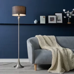 Image of Faulkner Brushed Chrome Floor Lamp with Black Reni Shade