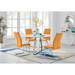 Image of Furniture Box Santorini White Wood Contemporary Round Dining Table and 4 Mustard Lorenzo Chairs