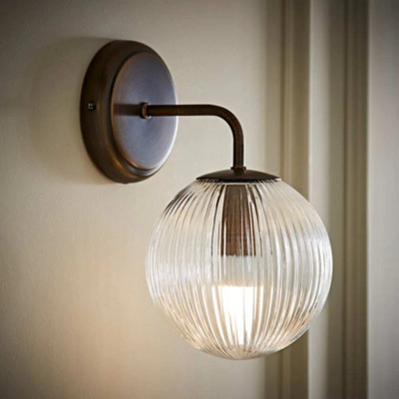Image of ValueLights ValueLights Kempton Ribbed Glass Globe Shade Single Arm Wall Light in Bronze Bronze One Size Unisex 5016529274711