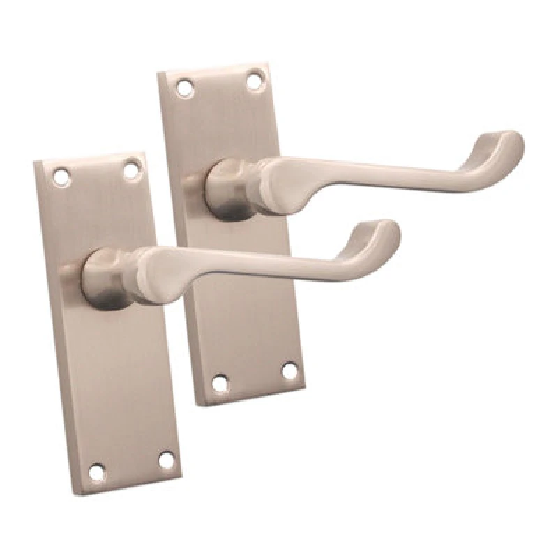 Image of Spira Brass Victorian Scroll Latch Lever Handle 115mm Satin Nickel
