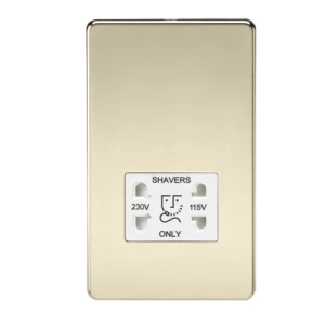 Image of KnightsBridge Screwless Polished Brass Shaver Socket Dual Voltage 115/230V - White Insert