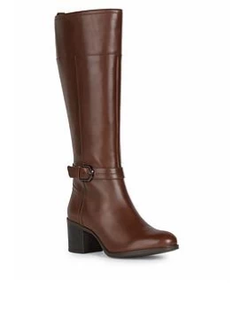 Image of Geox New Asheel Leather Knee Boots - Brown, Size 7, Women