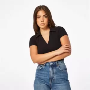 Image of Jack Wills Ribbed Open Collar Bodysuit - Black