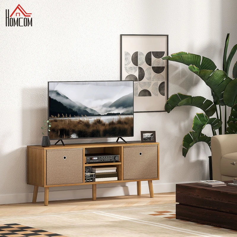 Image of HOMCOM Modern TV Cabinet Stand w/ Shelves & Drawers, Bedroom Brown, Brown 839-099V80LR