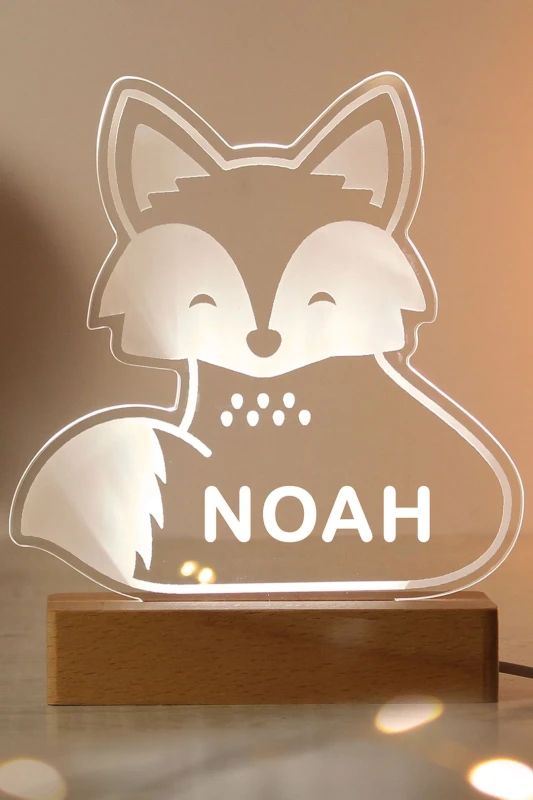 Image of Personalised Memento Company Fox Wooden Based LED Light Clear