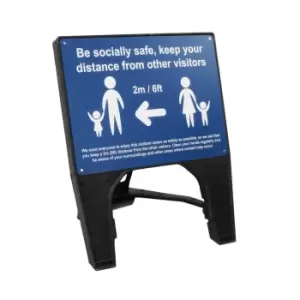 Image of Blue Social Distancing Q Sign - Be Socially Safe - 600 x 450mm