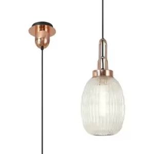 Image of Luminosa Acree Ceiling Pendant E27 With 20cm Almond Ribbed Glass, Champagne Copper, Matt Black