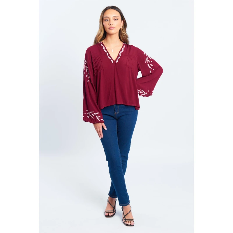 Image of Be You Embroidered Boho Blouse Red 8