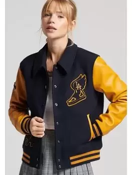 Image of Superdry Mixed Varsity Bomber - Blue Size 14, Women