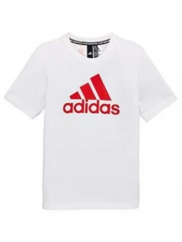 Image of adidas Youth Boys Must Have Badge of Sport T-Shirt - White, Size 9-10 Years