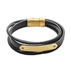 Image of Reborn Black Leather Gold Plated ID 22cm Bracelet B5437