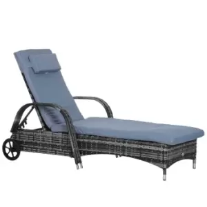 Image of Outsunny Adjustable Wicker Rattan Sun Lounger Recliner Chair W/ Cushion Grey