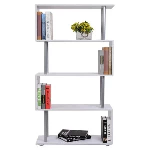 Image of HOMCOM Wooden S Shape Bookcase Bookshelf Dividers Storage Display Unit White