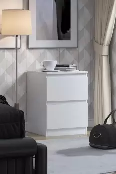 Image of 2 Drawer Matt White Bedside Chest - Stora