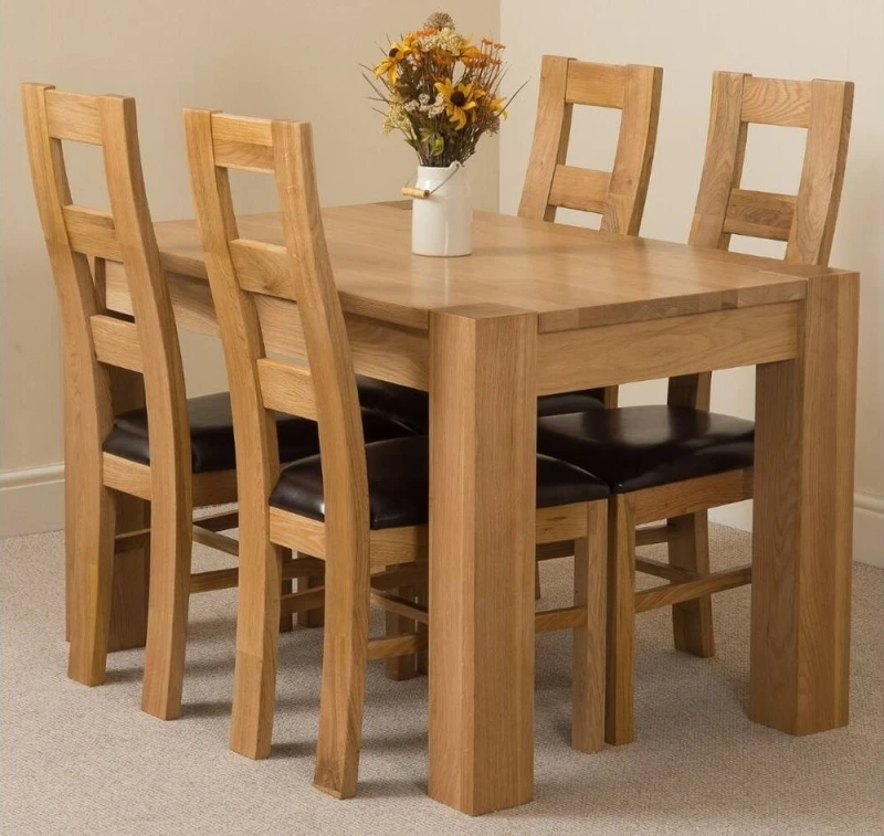 Image of Thats Furniture Kuba 125 x 80cm Chunky Oak Small Dining Table & 4 Yale Chairs in Brown Brown Unisex 125 x 80 cm