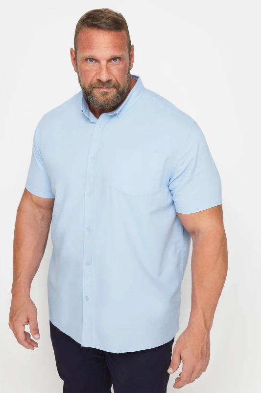 Image of BadRhino BadRhino Men Short Sleeve Oxford Cotton Shirt in Blue Size: 7-8X-Large Blue 7-8XL Male 5063111261512