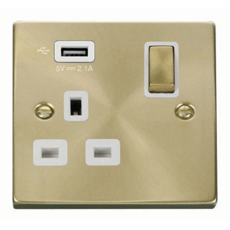 Image of SE Home Satin / Brushed Brass 1 Gang 13A DP Ingot 1 USB Switched Plug Socket Gold unisex