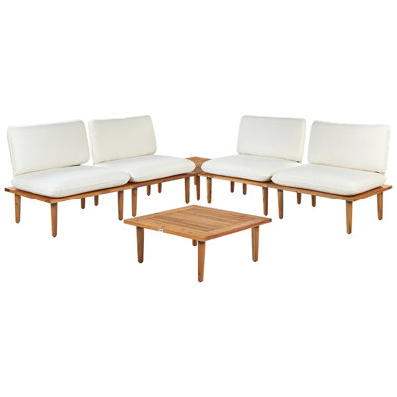 Image of Beliani Garden Lounge Set With Table 4 Seater Frascati Modular Certified Acacia Wood Off-White