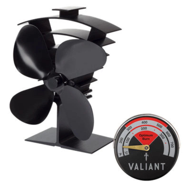 Image of Valiant Stove Fan Premium IV with Magnetic Stove Thermometer in Red Set Black