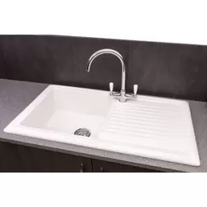 Image of Reginox Reversible Ceramic Kitchen Sink & Drainer Single Bowl in White