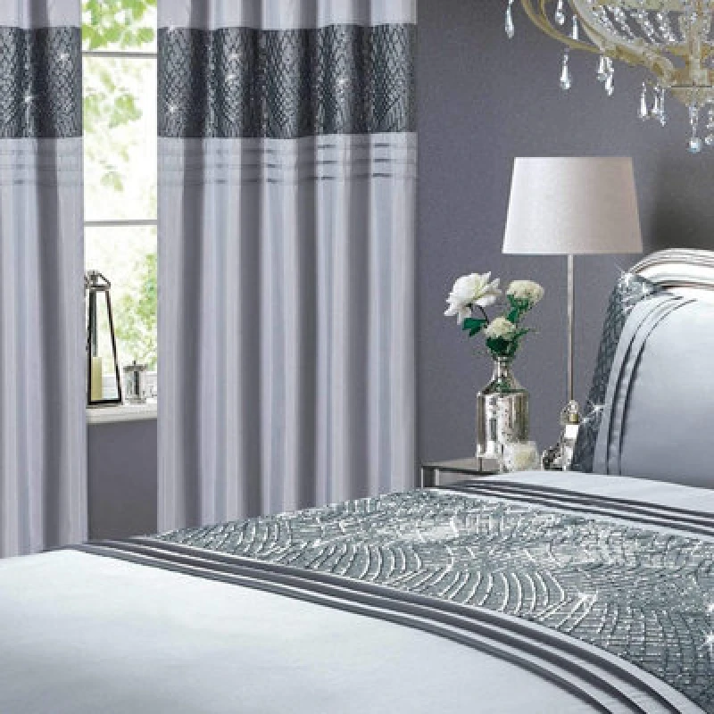 Image of RAPPORT HOME Rapport Fully Lined Sequin Eyelet Ring Top Curtains, Grey, 66 x 72 CHARLC-6672-GREY