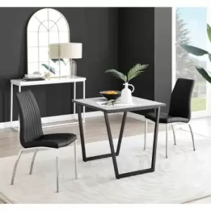 Image of Furniture Box Carson White Marble Effect Square Dining Table and 2 Black Isco Chairs