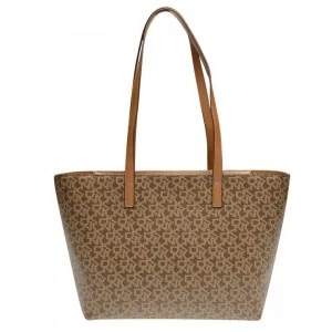 Image of DKNY Coated Logo Medium Shoulder Tote - Brown