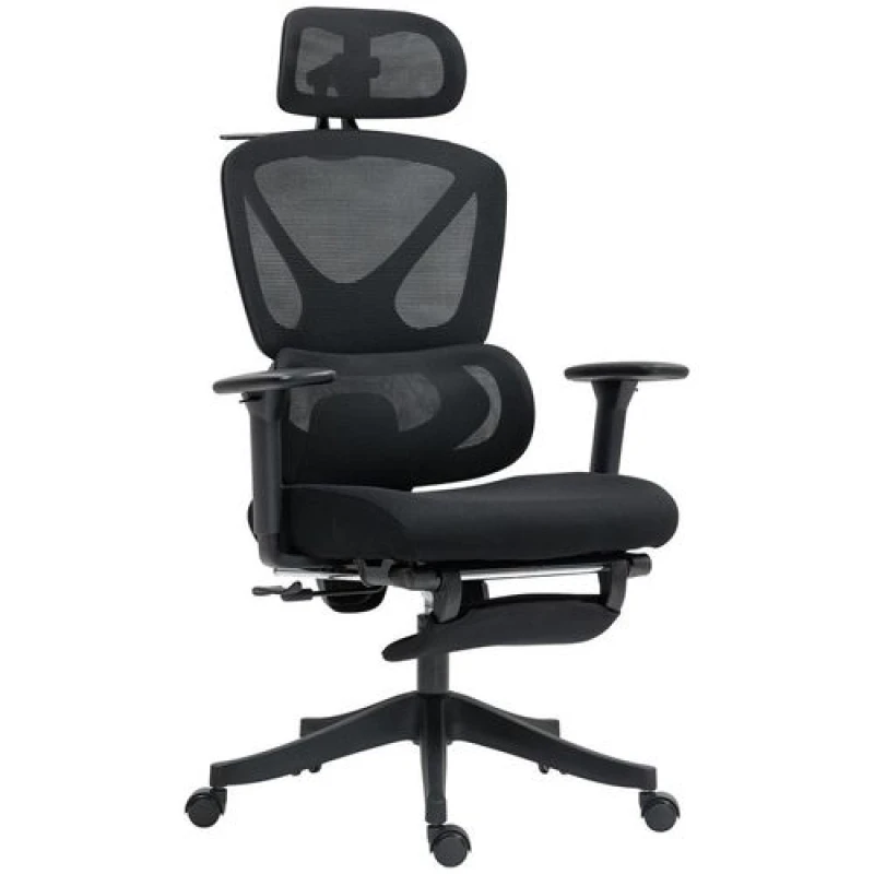 Image of HOMCOM Ergonomic Office Chair, Recliner Computer Chair with Footrest, Black Black