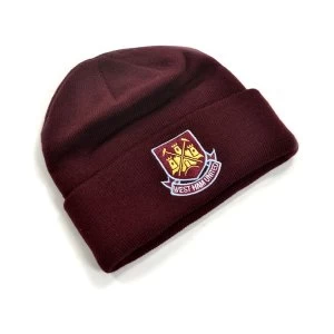 Image of West Ham Classic Crest Youths Knitted Turn Up Hat Claret