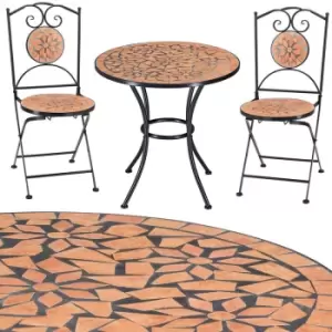 Image of ROMA Mosaic Seating Group 3 Piece Set Metal 60cm 2 Chairs Foldable Garden Balcony Terrace Furniture
