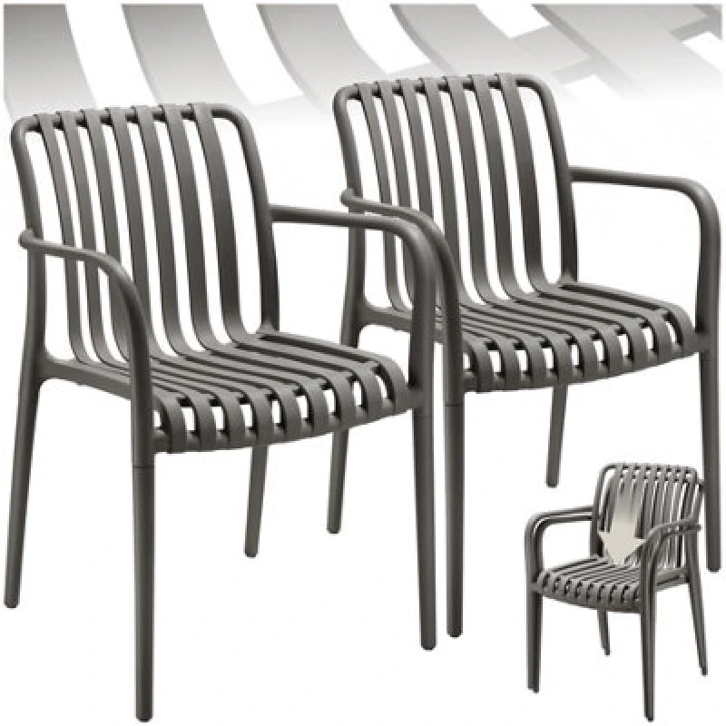 Image of Tectake Garden Chairs Alcudia - Weather-Resistant, Durable And Long-Lasting Plastic - Anthracite - Set Of 2