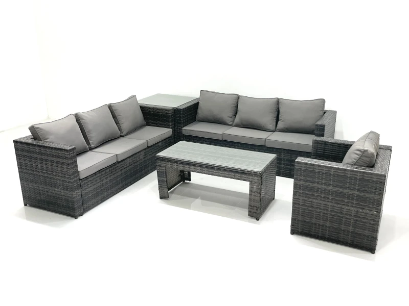 Image of Fimous 7 Seater Rattan Garden Furniture Set Outdoor Lounger Sofa with Coffee Table Armchair Side Table Dark Grey Mixed Dark Grey