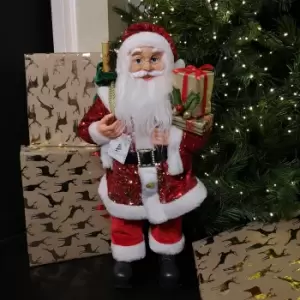 Image of 60cm Luxury Traditional Standing Red Sequin Santa with Sack Christmas Decoration