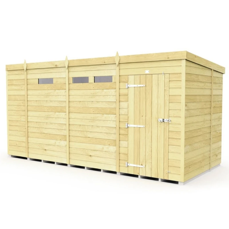 Image of Buttercup Farm 13 x 7 Feet Pent Security Shed - Single Door - L214 x W387 x H201cm in Brown Brown Unisex