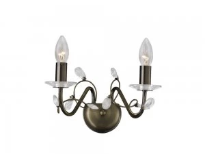 Image of Wall Lamp 2 Light Antique Brass, Crystal (SHADE SOLD SEPARATELY)