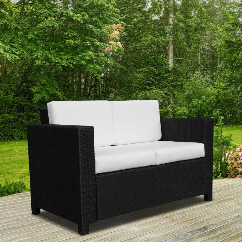 Image of Outsunny Rattan Wicker 2-seat Sofa Loveseat Padded Garden Furniture Black 860-031V72BK