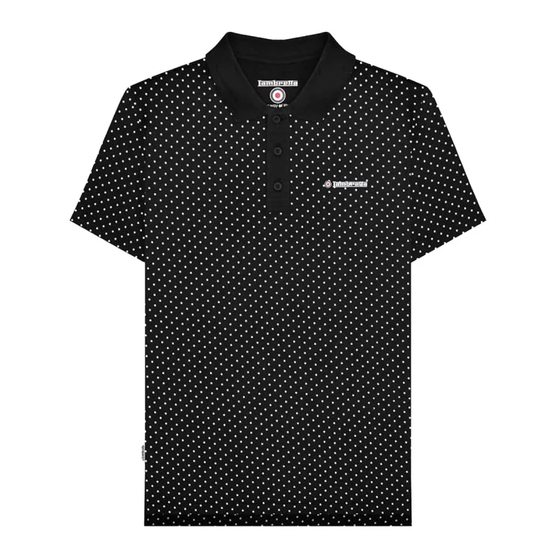 Image of Lambretta Lambretta Men SS24 Polka Dot Polo Shirt in Black Size: Small Black S Male 5063806938569