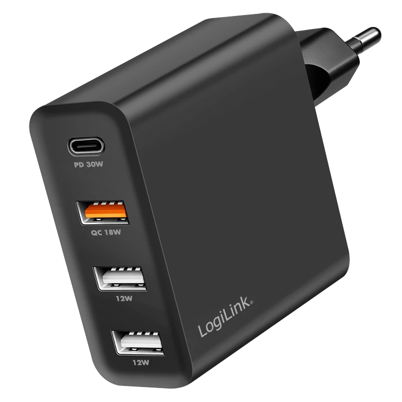 Image of LogiLink USB Wall Charger. 4port. 3x USB-AF & 1x USB-CF. 48W. QC.