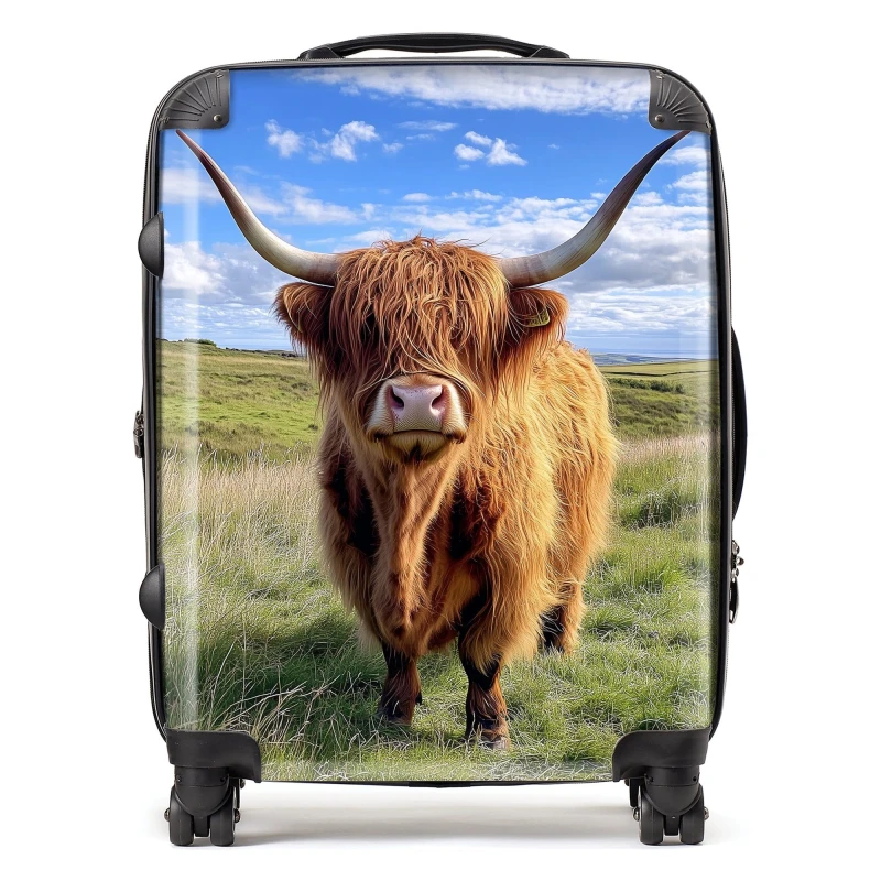 Image of Warren Reed - Designer Highland Cow In Summer Suitcase Size: Large Multicolor Unisex Large